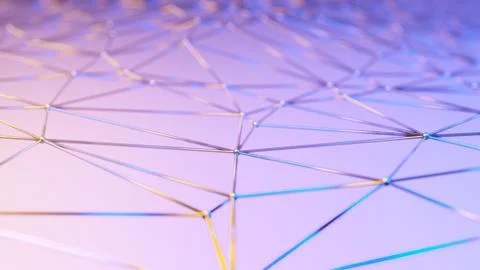 Futuristic polygonal background of low poly surface with connected spheres an Stock Illustration