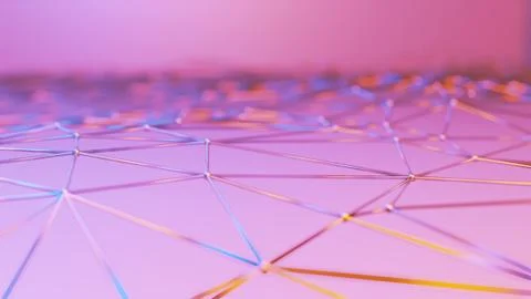 Futuristic polygonal background of low poly surface with connected spheres an Illustrazione stock