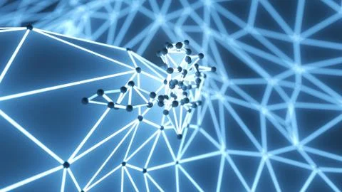 Futuristic polygonal background of low poly surface with connected spheres Illustrazione stock