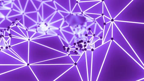 Futuristic polygonal background of low poly surface with connected spheres Illustrazione stock