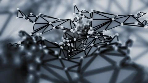 Futuristic polygonal background of low poly surface with connected spheres Illustrazione stock