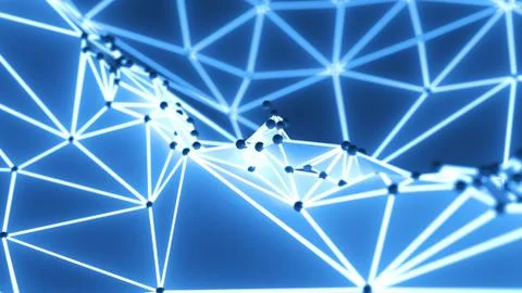 Futuristic polygonal background of low poly surface with connected spheres Illustrazione stock