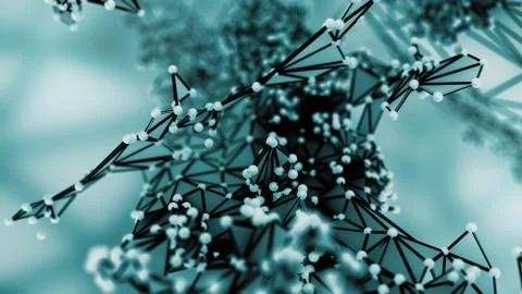 Futuristic polygonal background of low poly surface with connected spheres Stock Illustration