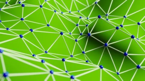 Futuristic polygonal background of low poly surface with connected spheres  Stock Illustration