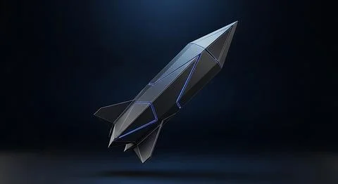 Futuristic polygonal missile rendering with black metallic surface and glow.. Stock Illustration