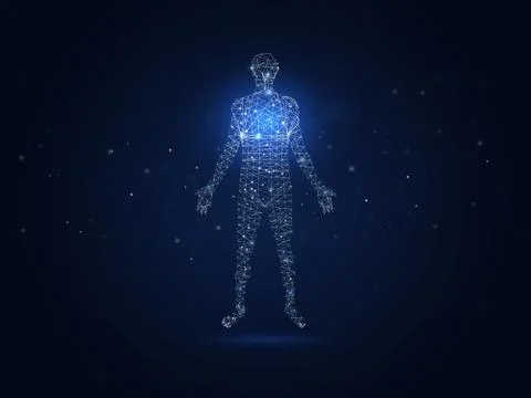 Futuristic polygonal shape of low poly human silhouette. Abstract 3d rendering. イラスト素材