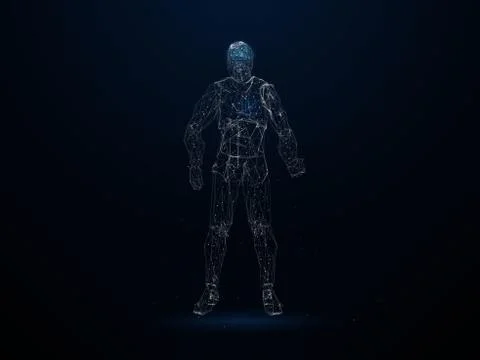 Futuristic polygonal shape of low poly human silhouette. Abstract 3d rendering. イラスト素材