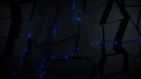 Futuristic polygonal surface with glowing neon lines loop animated Stock Footage 330876615