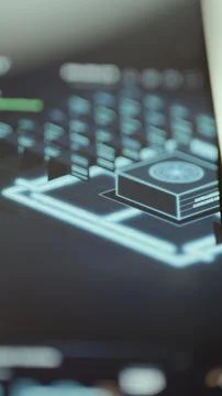 Futuristic portrait dashboard visualizes a cooling module on a glowing Stock Photos