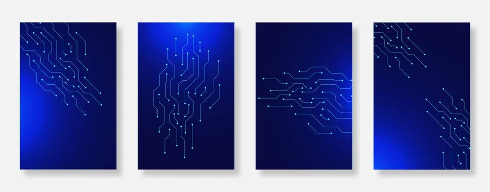 Futuristic poster background set with electronic circuit board texture 스톡 일러스트