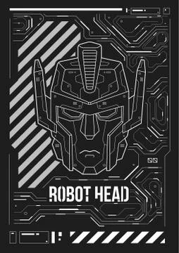 Futuristic poster with a robot head. Template for web and print. Stock Illustration