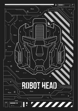 Futuristic poster with a robot head. Template for web and print. Stock Illustration