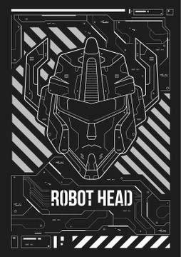 Futuristic poster with a robot head. Template for web and print. Stock Illustration