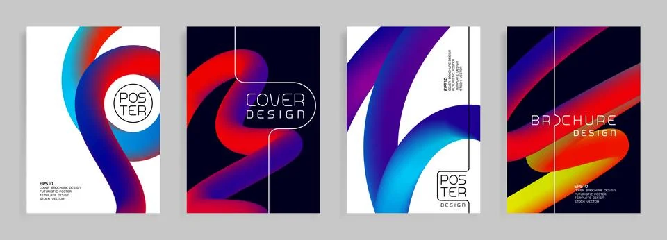 Futuristic poster templates. Abstract vector backgrounds with colorful shapes. Stock Illustration