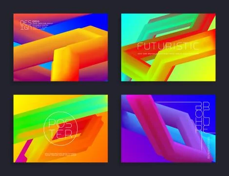 Futuristic poster templates. Abstract vector backgrounds with colorful shapes. Stock Illustration