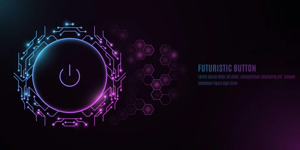 Futuristic power button with computer circuit board on a background with a pa Stock Illustration