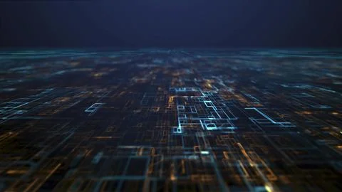 Futuristic printed circuit board in the process of digital processing and Stock Illustration