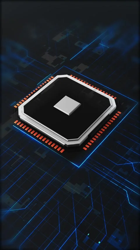 Futuristic Processor Chip with Electric Blue Circuit Energy Stock Footage 341368705