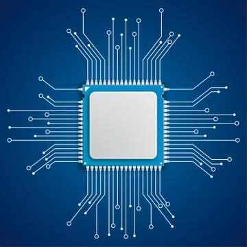 Futuristic Processor Circuit Board Blue Background Stock Illustration