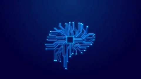 Futuristic processor circuit visual cyan electronic traces, central chip block, Stock Footage 340528225