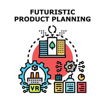 Futuristic product planning workflow with advanced technologies Stock Illustration