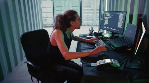Futuristic Programmer Working With Financial Technology Interface Stock Footage 341658192
