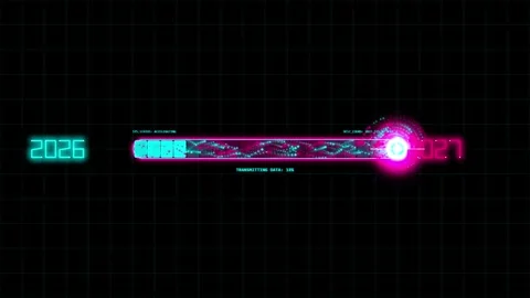 Futuristic progress bar showing data transmission cycles on black grid back.. Stock Footage 344309341