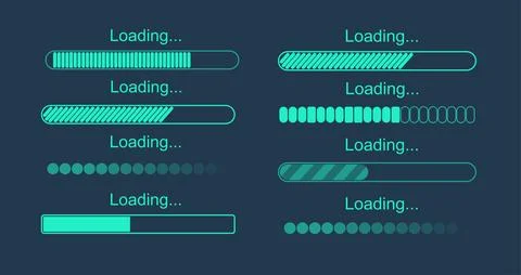 Futuristic progress loading bar. Set of indicators. Download progress, web Ilustración de archivo