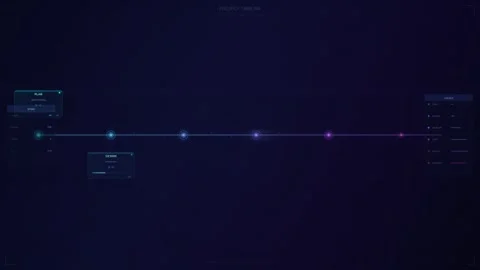 Futuristic Project Timeline UI Dashboard with Glowing Nodes and Progress Bars Vídeos de archivo 344232841