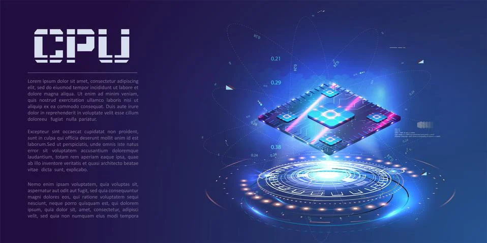 A futuristic projection of the microchip of the future. 3D closeup of cpu for Stock Illustration