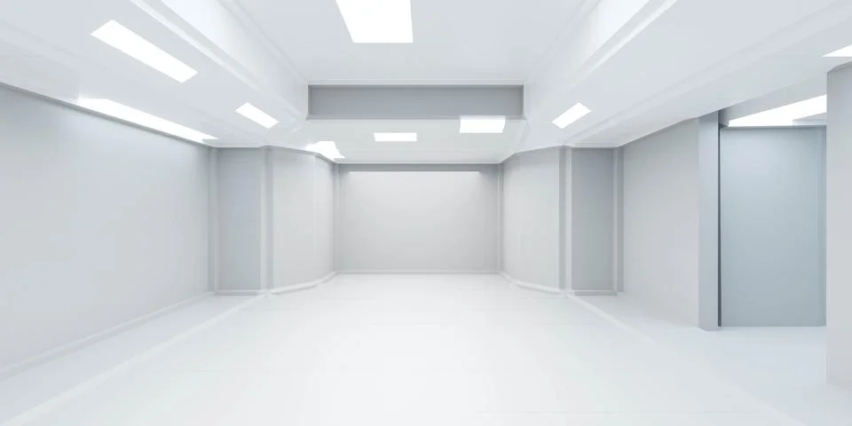 Futuristic puristic modern white building interior hallway 3d render Stock Illustration