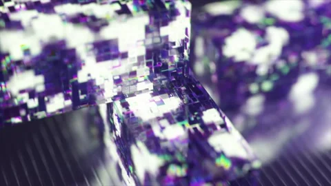 Futuristic purple and white blocks with glitching pixelated textures slowly Stock Footage 334042835