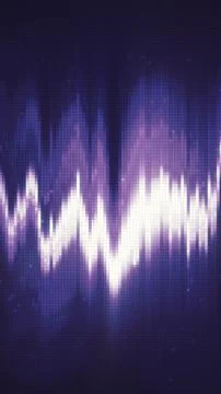 Futuristic purple-blue pixelated waveform creating a glowing abstract audio-l Stock Illustration