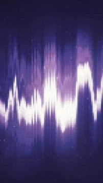 Futuristic purple-blue pixelated waveform creating a glowing abstract audio.. Illustrazione stock