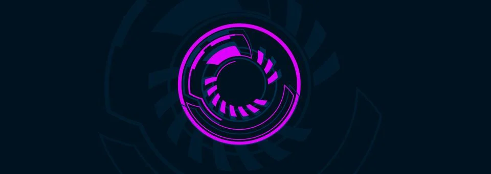 Futuristic purple circular HUD interface on dark blue technology background Stock Illustration
