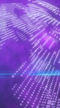 Futuristic purple data grid with glowing dots forming dynamic digital wave pa Stock Illustration