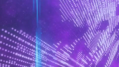 Futuristic purple data grid with glowing dots forming dynamic digital wave Stock Illustration