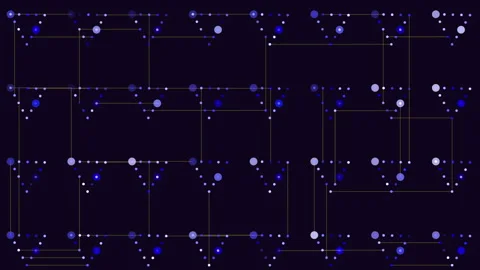 Futuristic purple data network animation with abstract geometric triangles and Stock Footage 334139453