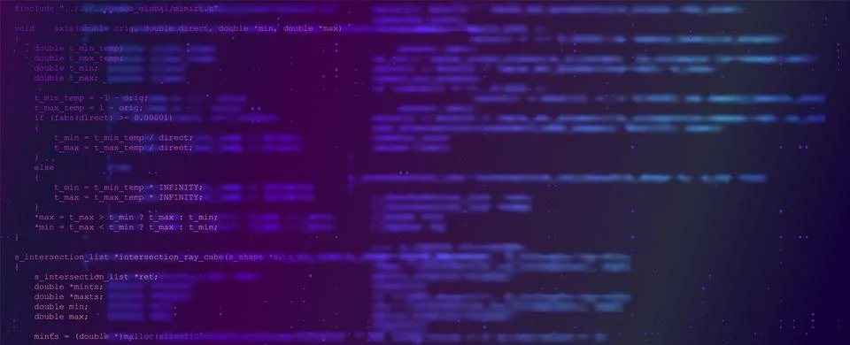 Futuristic Purple Glowing Computer Coding Terminal Interface with Programming Illustration