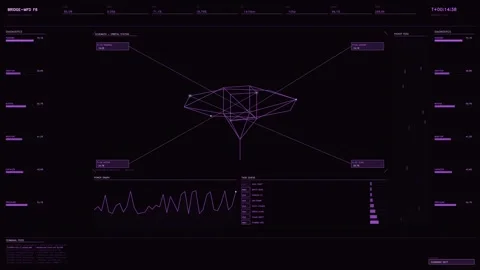 Futuristic purple HUD interface featuring orbital station schematic and rea.. Vídeo Stock 334114726
