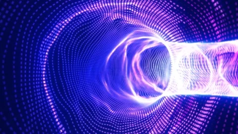 Futuristic purple light tunnel formed by glowing dot patterns Stock Footage 344189474