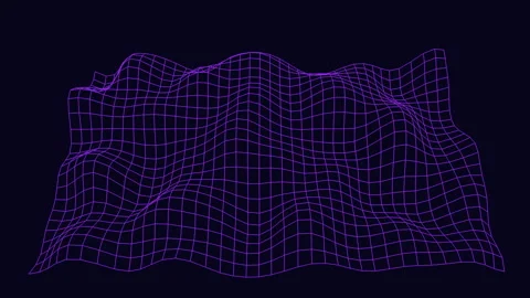 Futuristic purple neon wireframe grid waves moving on dark background footage Video stock 333136812