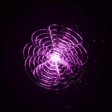 Futuristic purple rotating sphere of glowing dots. Music disco ball concept.. Illustrazione stock