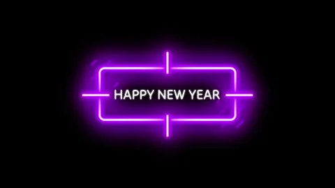 Futuristic Purple Violet Glowing Neon Light Happy New Year 2025 Title Stock Footage 294704353