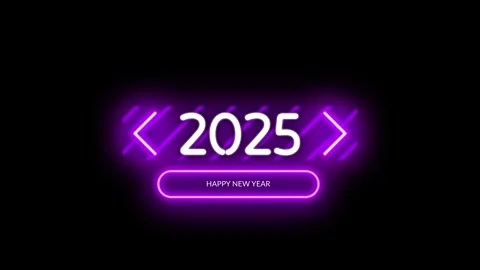 Futuristic Purple Violet Glowing Neon Light Happy New Year 2025 Title Stock Footage 294704526