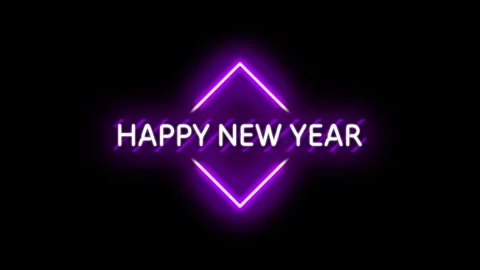 Futuristic Purple Violet Glowing Neon Light Happy New Year 2025 Title Stock Footage 294704722