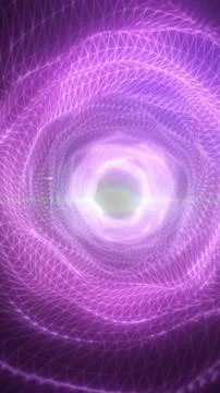Futuristic purple wireframe vortex with glowing polygon mesh, digital tunne.. Illustrazione stock