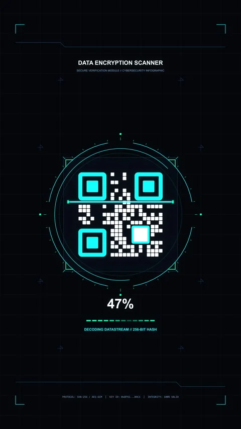 Futuristic qr code scanning motion graphic with glowing cyan interface Stock-Footage 346545100