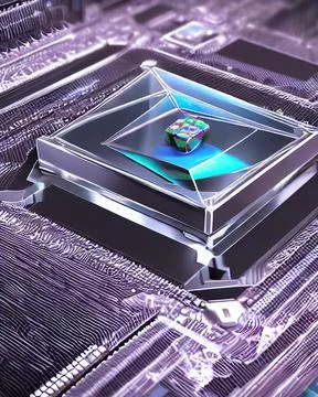 Futuristic quantum computer CPU microchip Stock Photos