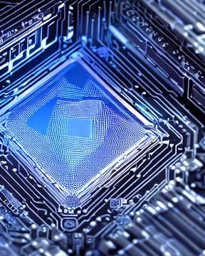 Futuristic quantum computer microchip Stock Photos